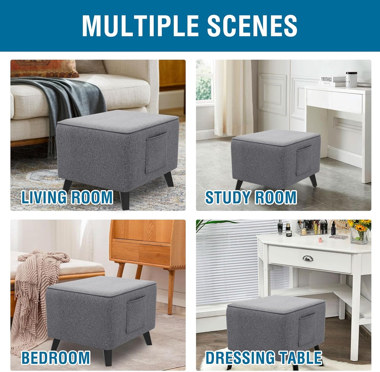 18"-19" H.VERSAILTEX Ottoman Cover Slipcover Square Fit Length Footrest Sofa Slipcovers Stool Cover Footstool Protector
