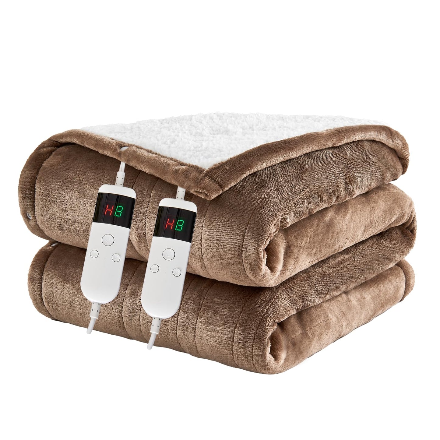 Electric Blanket Heated Throw, Soft Flannel Heating Blanket with 8 Hours Auto Off 10 Fast Heating Levels Machine Washable Sherpa Heated Blanket with Overheating Protection