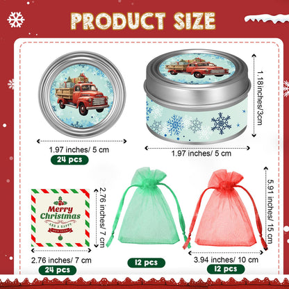 MTLEE 24 Sets Christmas Scented Soy Wax Candles Aromatherapy Candles with Organza Bag and Cards Bulk, Portable Travel Tin Candle Party Favors Christmas Gifts for New Year Home Supplies(Retro)