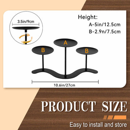 Black Iron Candelabra Candle Holder: Metal Candelabra Centerpiece Decor - 3 Arm Candle Holder Stand for Pillar Candles