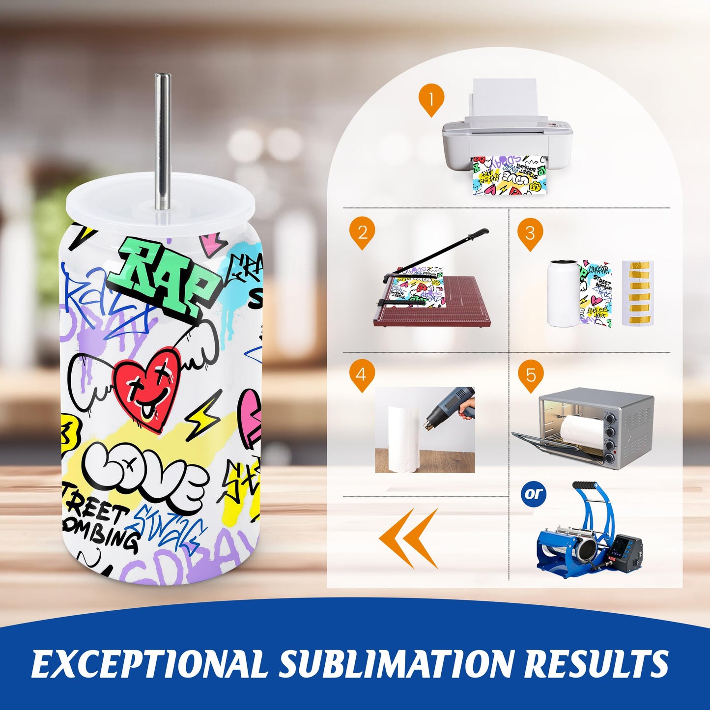 Joyclub 16oz Sublimation Tumblers Blanks Insulated Stainless Steel Cups with Lids and Starw Travel Iced Coffee Cups for Smoothie Whiskey Boba Soda DIY Gift (Colorful)