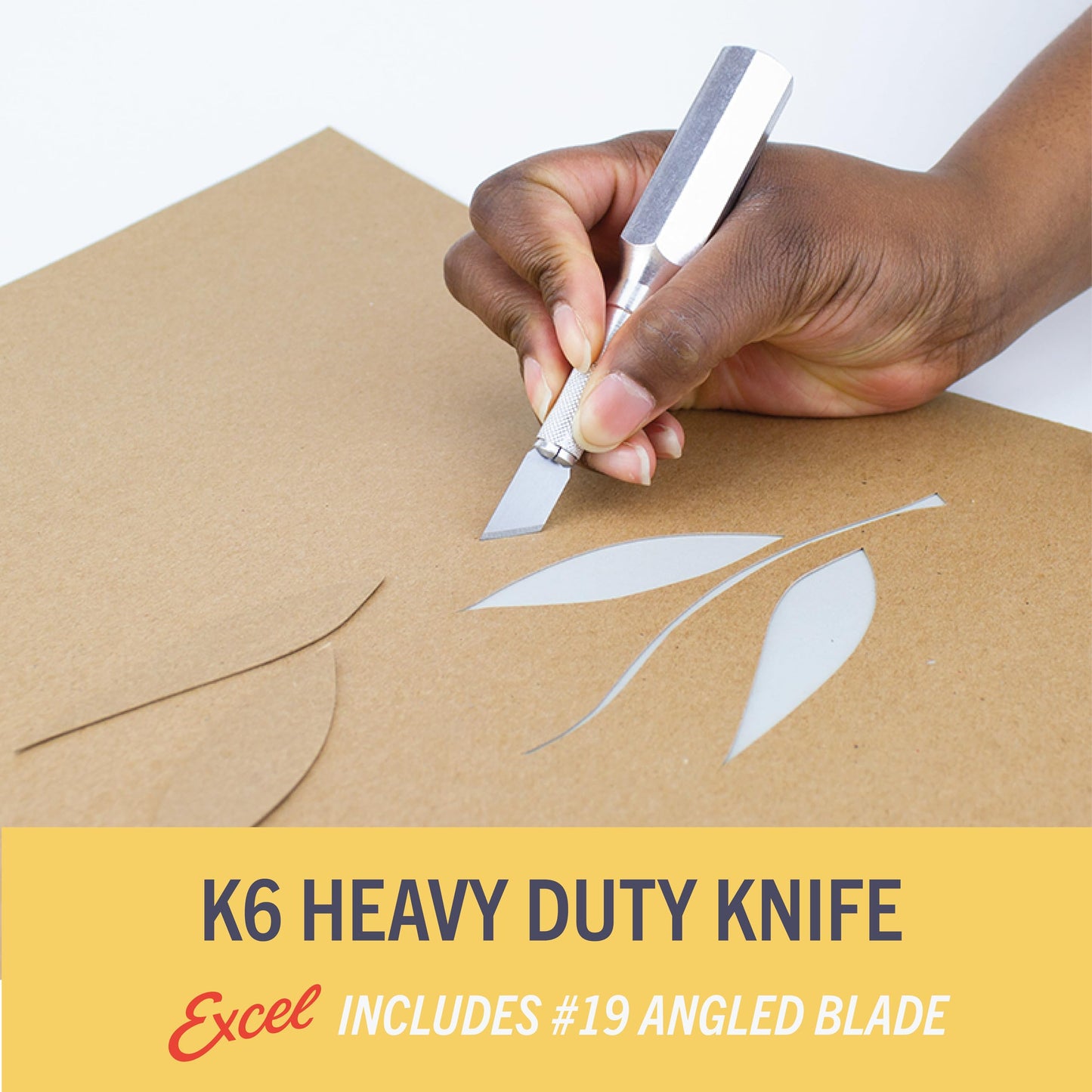 Excel Blades K6 Heavy-Duty Precision Knife – Hexagonal Metal Handle with Angled #19 Blade – Easy-Change Craft Knife for Cutting Thick Materials, Paper, Plastic and Wood - Made In USA