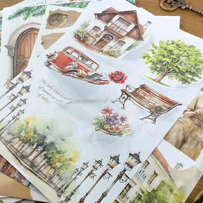 Snycler streetscape Theme Sticker Scrapbooking Supplies for Junk Journal, 20 Sheets PET Stickers - Vintage Journaling Stickers, Ephemera Sticker Book Pre Cut, Planner, Junk Journal Supplies