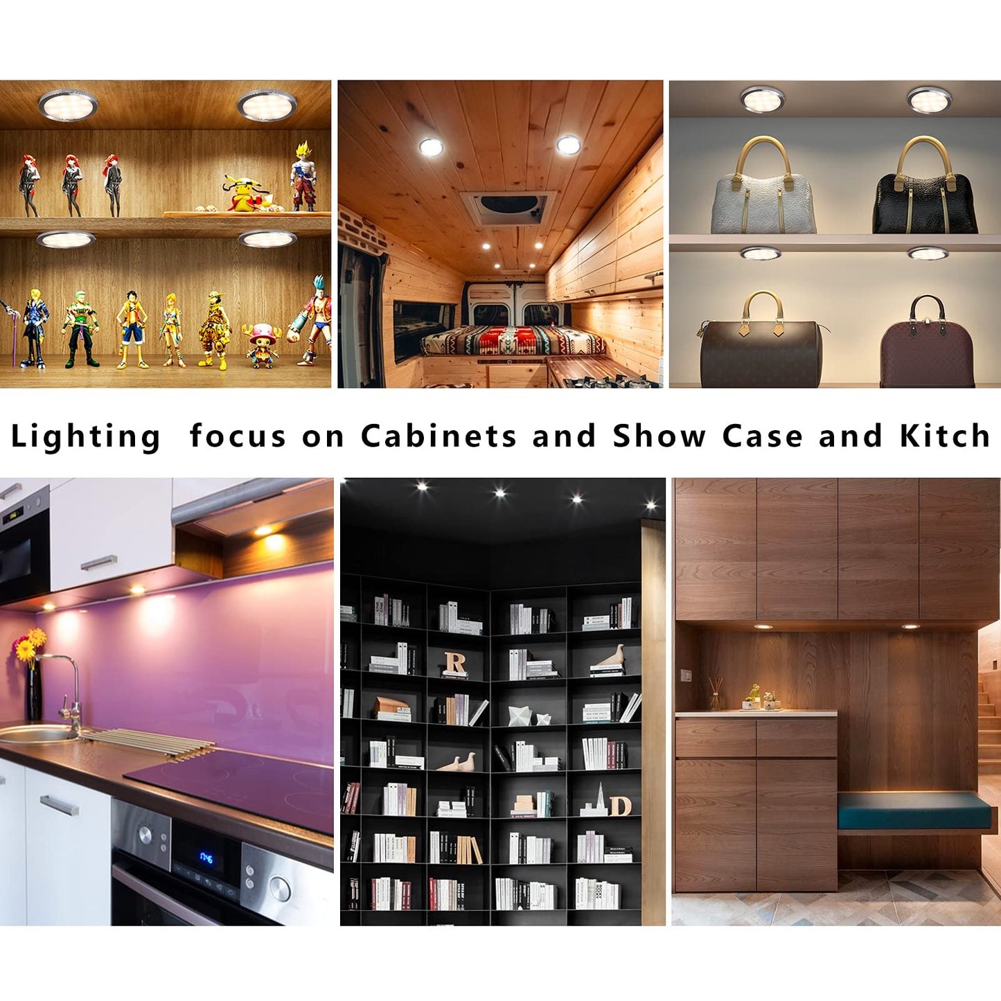 CRISETEK Smart LED Puck Lights with APP Control, Dimmable Cabinet Lighting with Bluetooth, Music Sync and Timer Function, Under Cabinet Lights, DC 12V Adaptor (Warm White, APP 8Pack)