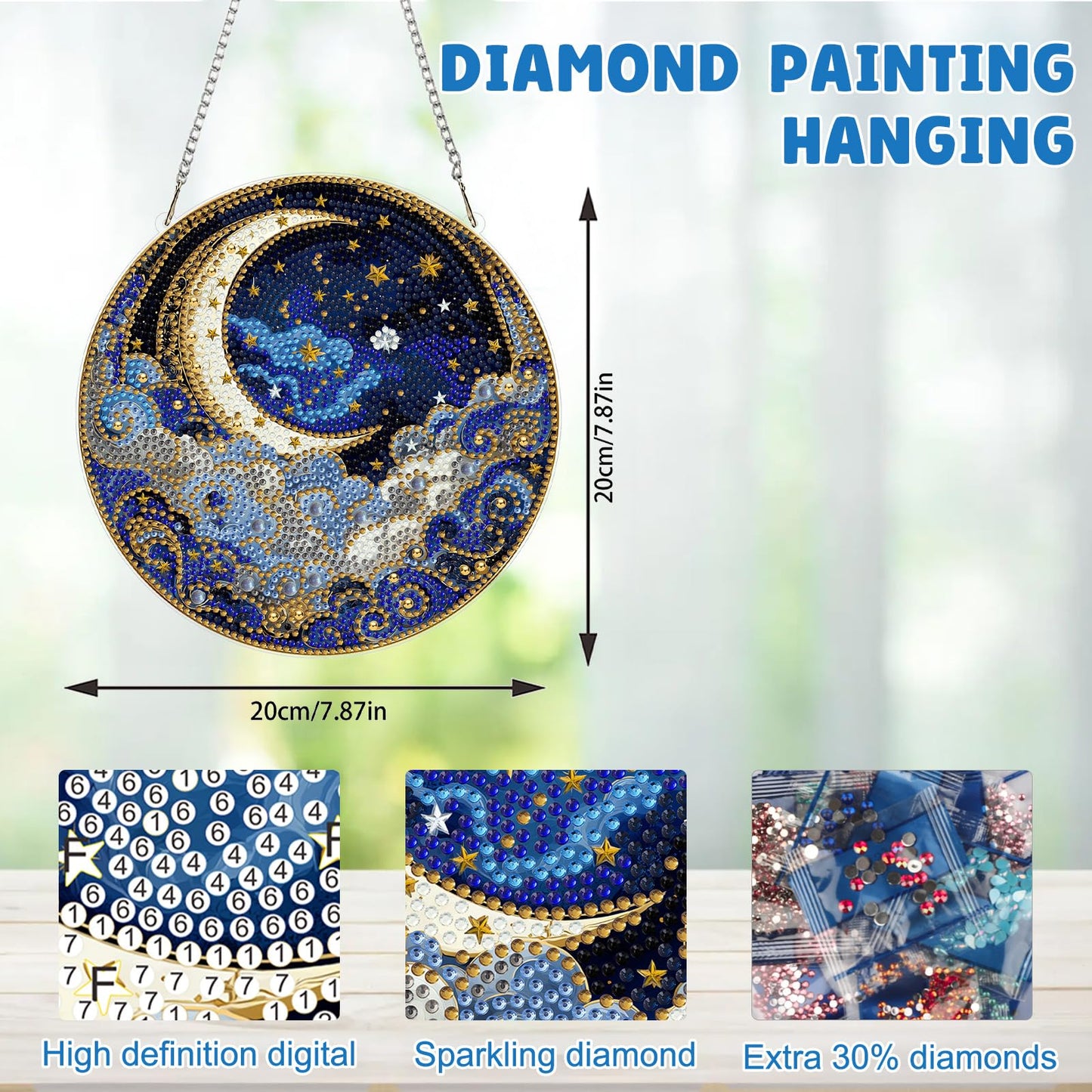 MAXBYE Moon Diamond Art Kits for Adults Hanging Ornament, DIY Special Crystal Diamond Painting kit, Double Sided Painting Kits for Beginners Gift Wall Home Decoration 8×8 Inch