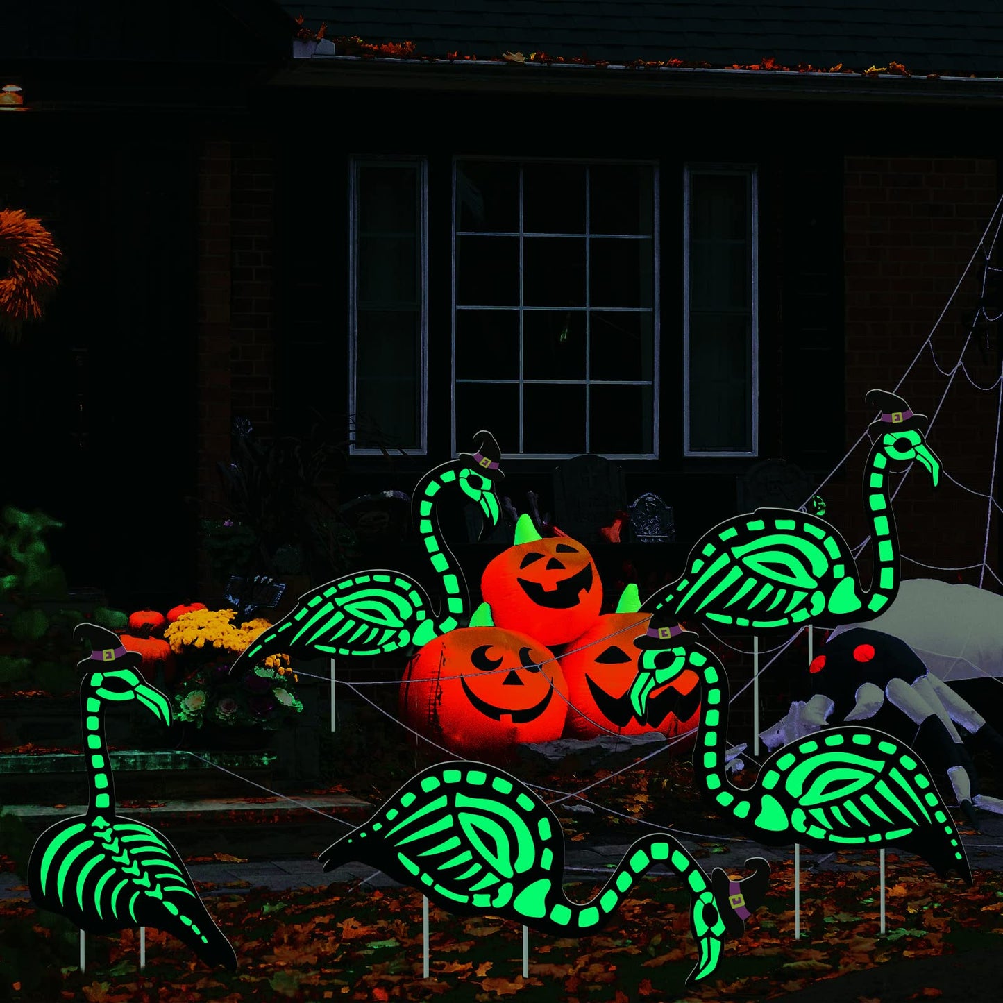 WILLBOND 6 Pcs Glow in the Dark Skeleton Flamingo Scary Creepy Outdoor Decor for Halloween Party