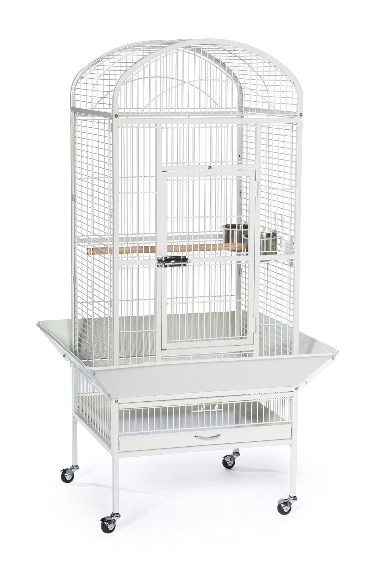 Prevue Pet Products Large Dome Top Bird Cage - Medium Steel Cage with Casters, Dual Locks, Seed Guards, and Perches, Ideal for Cockatiels, Conures, and Similarly Sized Birds - Chalk White