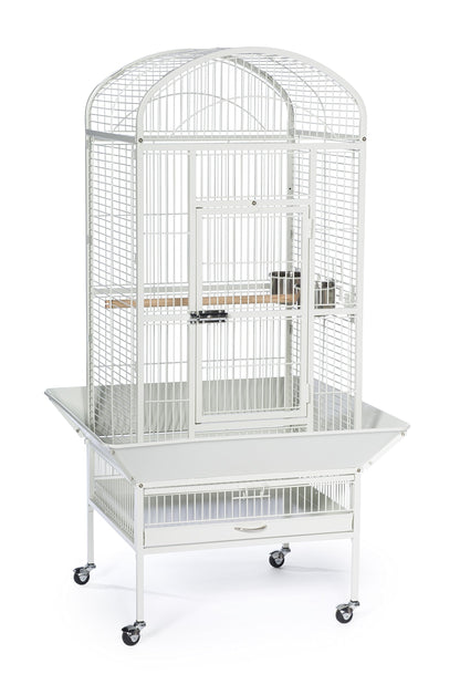 Prevue Pet Products Large Dome Top Bird Cage - Medium Steel Cage with Casters, Dual Locks, Seed Guards, and Perches, Ideal for Cockatiels, Conures, and Similarly Sized Birds - Chalk White