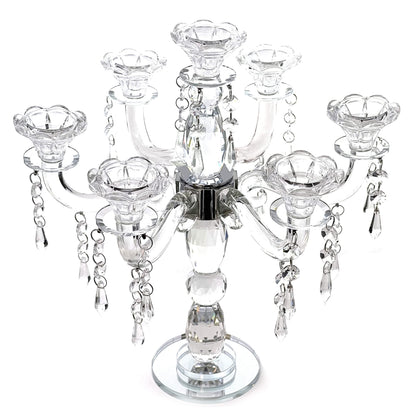 allgala Crystal Candle Holder - 7-Arm 14 Inch Crystal Taper Candlestick Candelabra - Centerpiece for Home Wedding Event and Party Festival