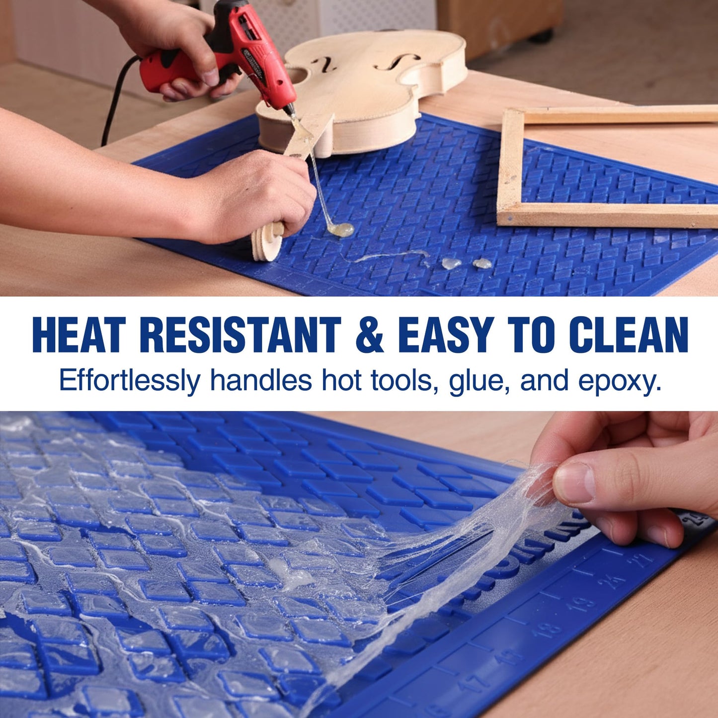 WORKPRO Silicone Glue Mat, Non-Stick Heat-Resistant Silicone Pad with Built-in Measurement Grid, Anti-Slip & Durable Surface for Resin, Epoxy, DIY, Crafts, Woodworking, Garage & Workshop