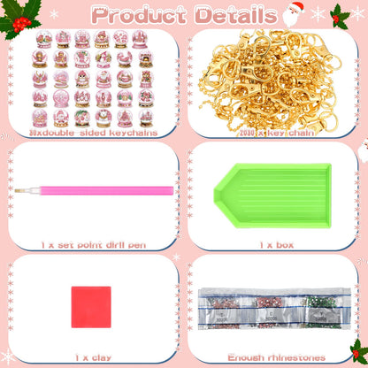 WILLBOND 30 Pcs Pink Crystal Ball Diamond Art Kits for Adults Pink Snowflake Gnome Diamond Painting Ornaments DIY Double Sided Keychain Kits Christmas Winter Key Ring Art Pendant Xmas Tree Decor