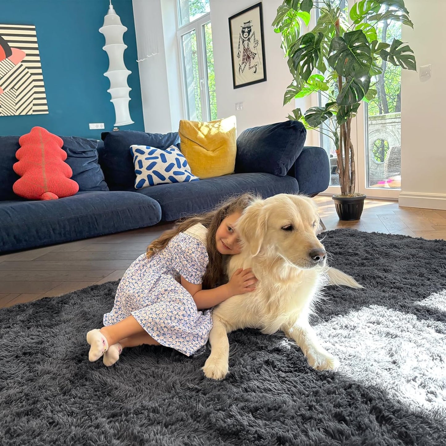 OLANLY Soft Fluffy Shaggy Small Rug - Machine Washable Indoor Carpet for Bedroom & Nursery | Grey 2x2 ft