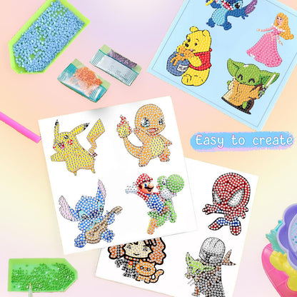 KOJEFCV 48 Pcs Cartoon Diamond Art Painting Sticker Kits for Kids-Cartoon Diamond Gem Stickers Kit,5D Gem Art Stickers Mosaic for Kids Gift for Boys Girls 4-8-10-12 Years Old