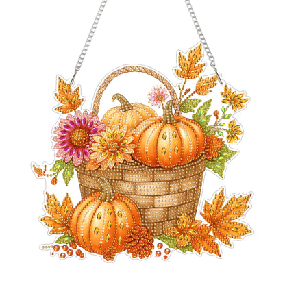 SOURMO Halloween Diamond Art Painting Hanging Kit, DIY Diamond Gem Painting Ornament Pendant, Acrylic Board Gem Painting Sign Kit for Adult(Pumpkin)