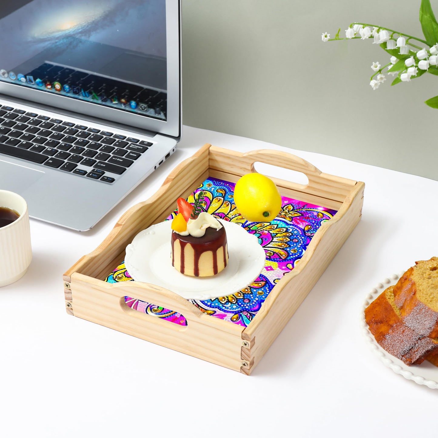 Leatrice Butterfly Diamond Art Kits for Adults Diamond Painting Serving Trays Wood Tray with Handle Big Gem Art DIY Crafts for Beginners Women in Party Kitchen Decor 7.8x11.8 Inches