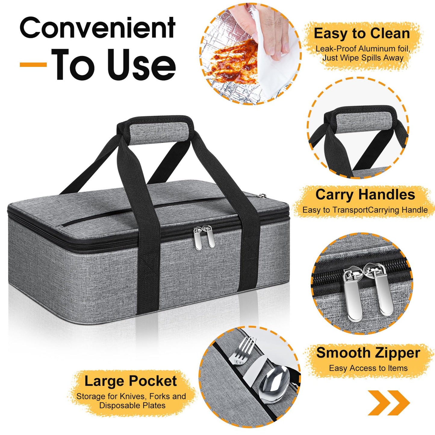 MIAOJIE Insulated Casserole Carrier, Portable Casserole Carrier for Hot or Cold Food Lunch Tote Warmer or Cooler Bag, Lasagna Lunch Bag for Potluck Parties- Fits 9" x 13" Baking Dish-Grey