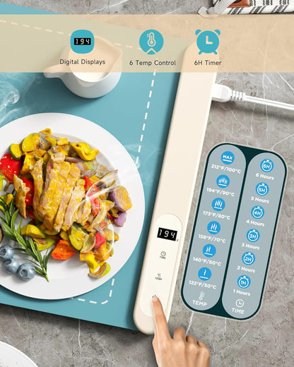 Warmer,6 Settings,Fast Warming Mat for Food, Home Essentials Food Temperature and Timer Heating, and Even Heat