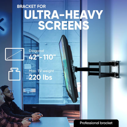 ONKRON Full Motion TV Wall Mount - Heavy Duty for 42-110 Inch TVs | Swivel, Tilt, Long Reach, Max VESA 800x600, Black