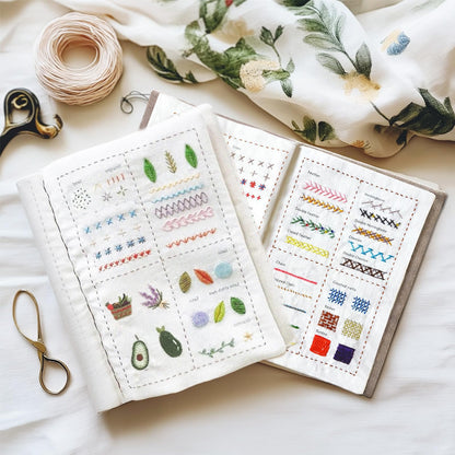 spicssa Beginner Embroidery Stitch Book Kit, Embroidery Kit for Beginners Adults with Video Tutorials, 79 Essential Embroidery Stitches Patterns, DIY Your Stitch Book