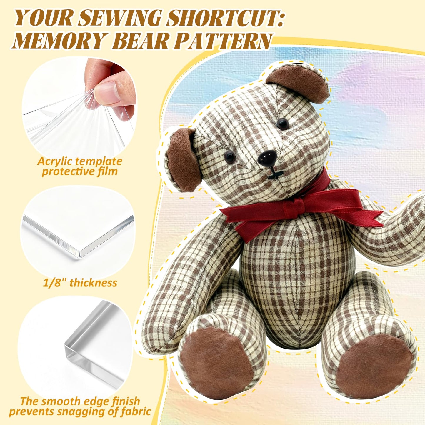 15IN Memory Bear Sewing Patterns Template Ruler Set with Instruction Manual, Memory Bear Patterns Templates for Sewing