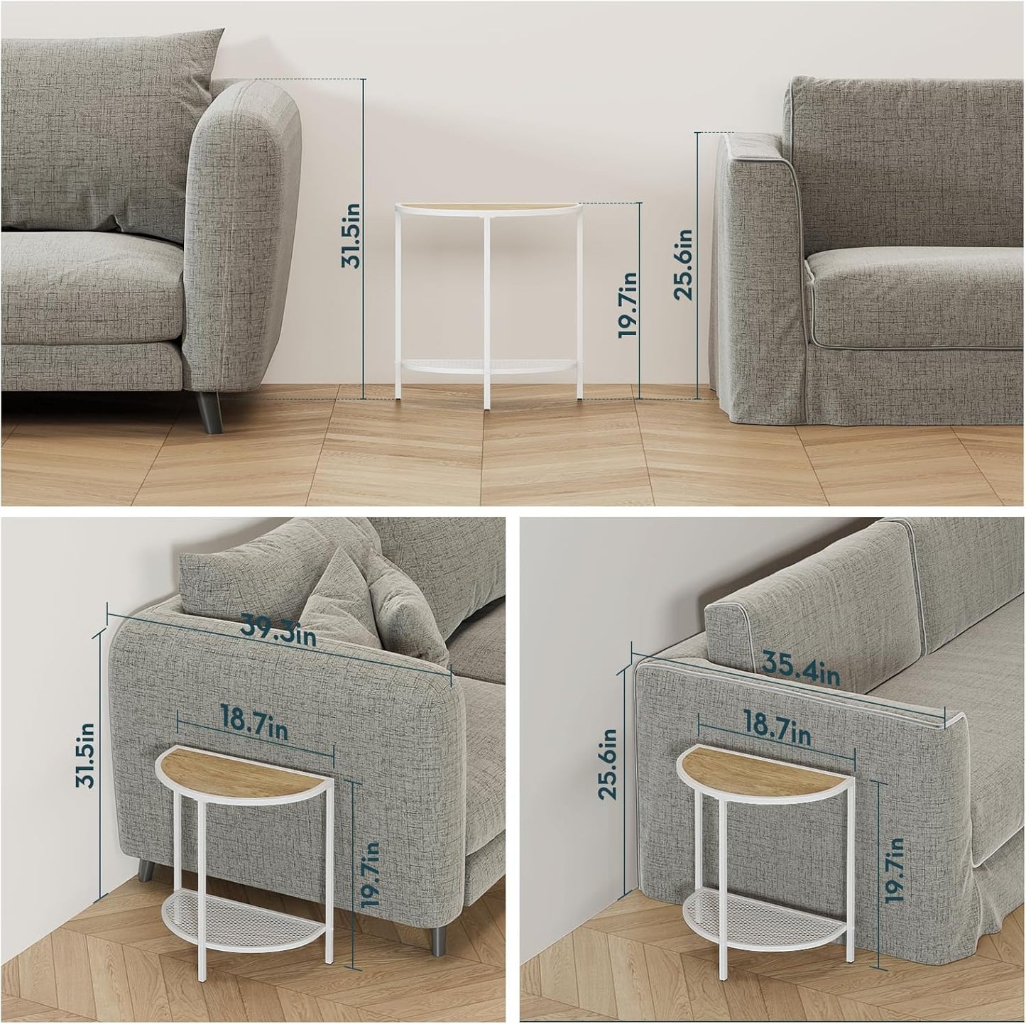 19.7'' 2 18.7"*10.4" SAYGOER Small End Table Half Moon Side Table for Living Bed Room Tier Bed Night Stand Sofa Couch
