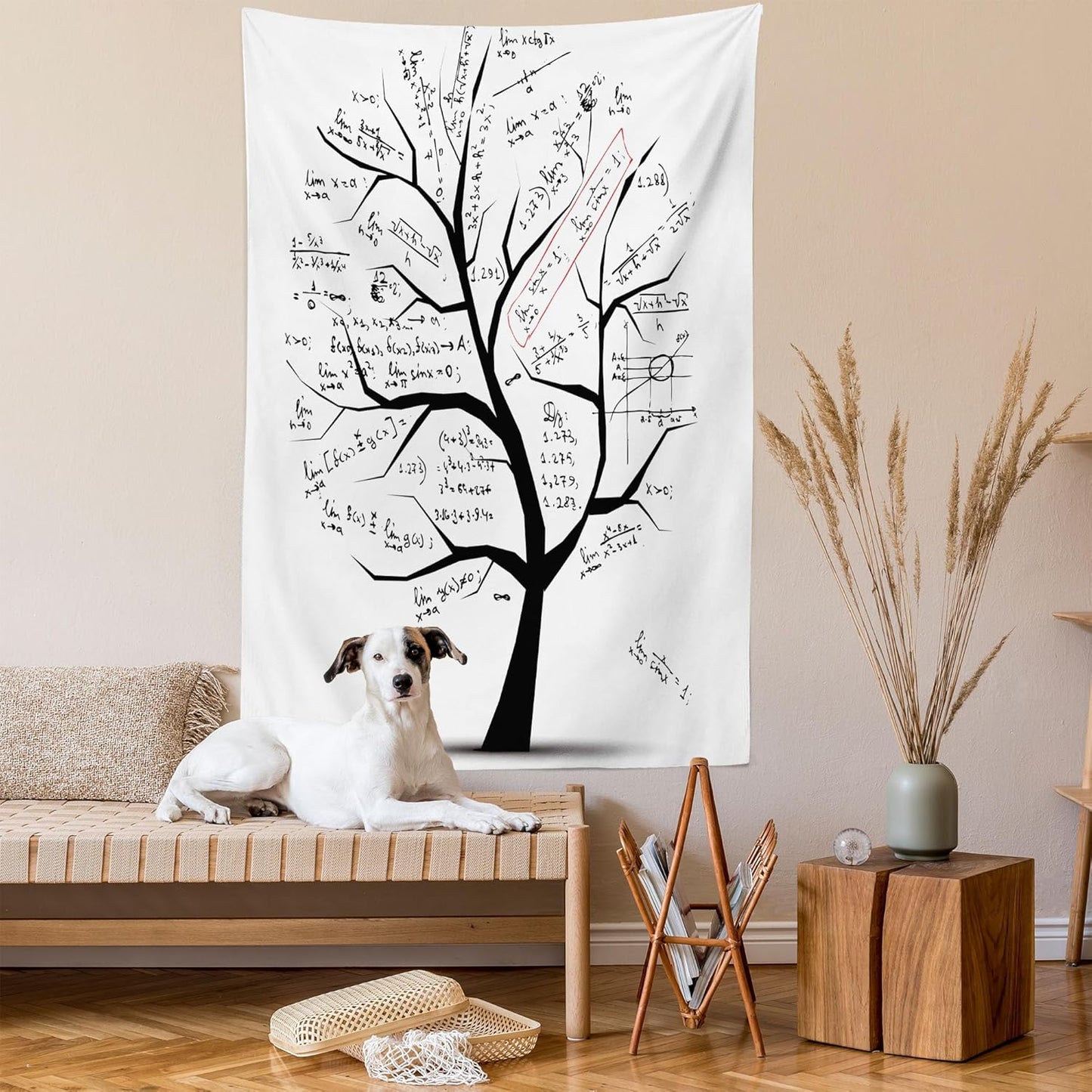 Lunarable Mathematics Room Tapestry King Size, Math Tree Branches Complex Formulas Print, Wall Hanging Bed Cover 30" X