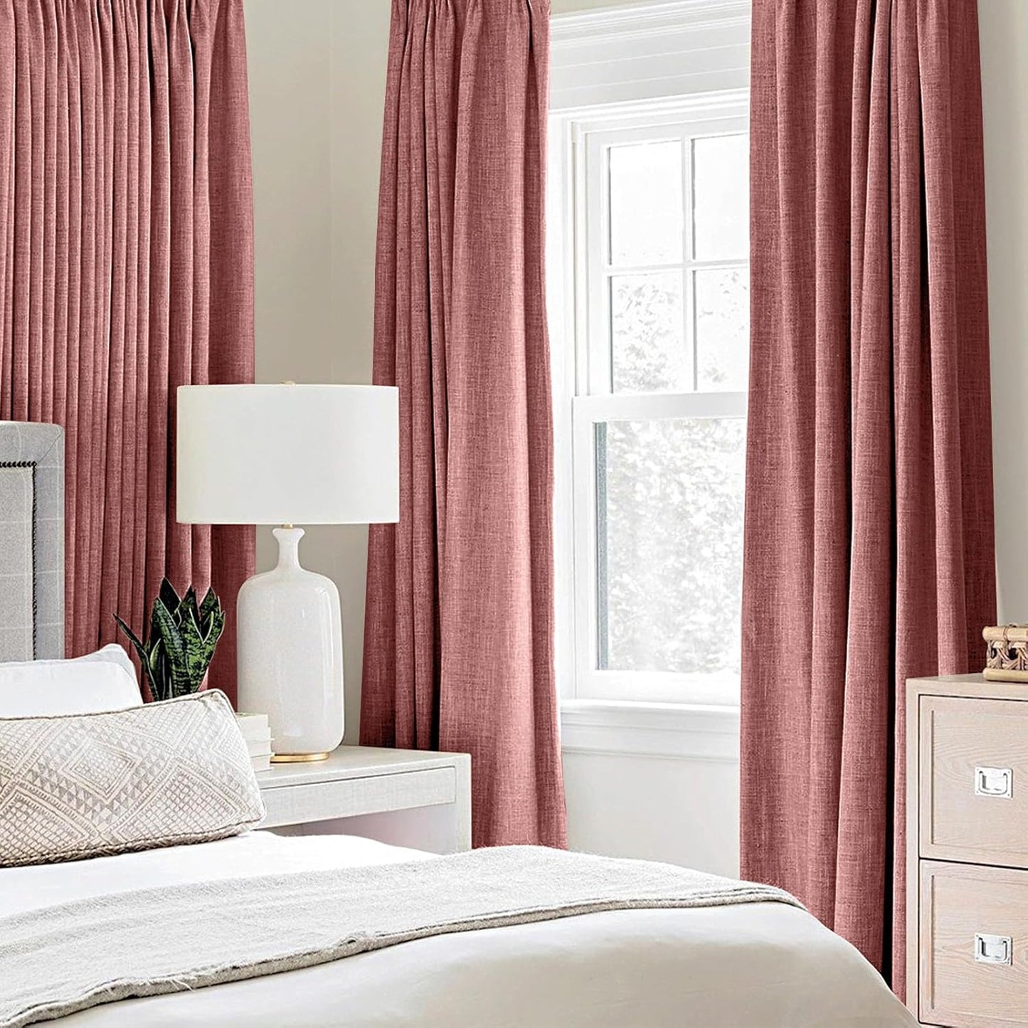 MIULEE 100% Blackout Linen Textured Curtains - Solid Thermal Insulated Dusty Rose | 52 x 84 Inch (2 Panels)