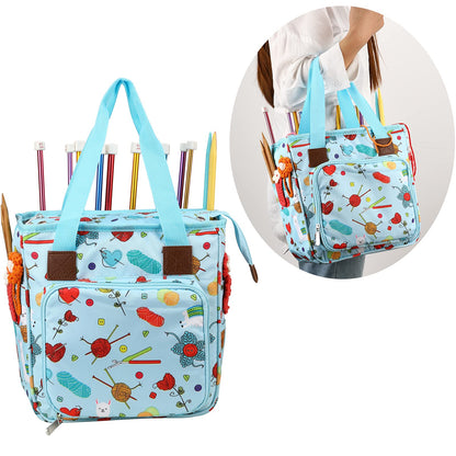 LOOEN Yarn Knitting Storage Tote-Large Capacity Crochet Organizer Portable Travel Bag with Shoulder Strap Crochet Hooks Case for Unfinished Bulk Project