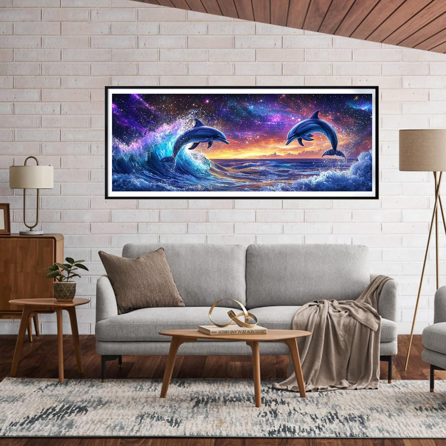 Yomiie Large 5D Diamond Art Kits for Adults, Dolphins Diamond Painting Art Landscape DIY Full Round Drill Kits, Embroidery Rhinestone Diamond Crystal Craft Canvas Home Wall Decor 31.5x11.81 inch