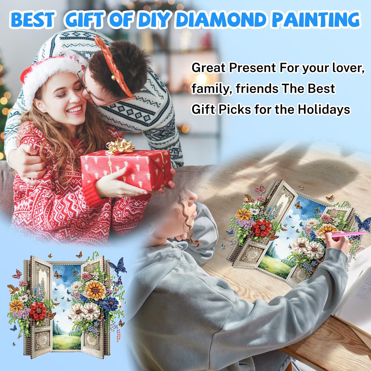 Bowetile Garden Scene Diamond Art Hanging Kits for Adults, Diamond Art Suncatchers Enchanted Flower Door, 5D Special Shape Diamond Painting Pendant Window Ornament Gifts for Home Wall Decor