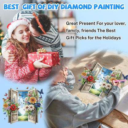 Bowetile Garden Scene Diamond Art Hanging Kits for Adults, Diamond Art Suncatchers Enchanted Flower Door, 5D Special Shape Diamond Painting Pendant Window Ornament Gifts for Home Wall Decor