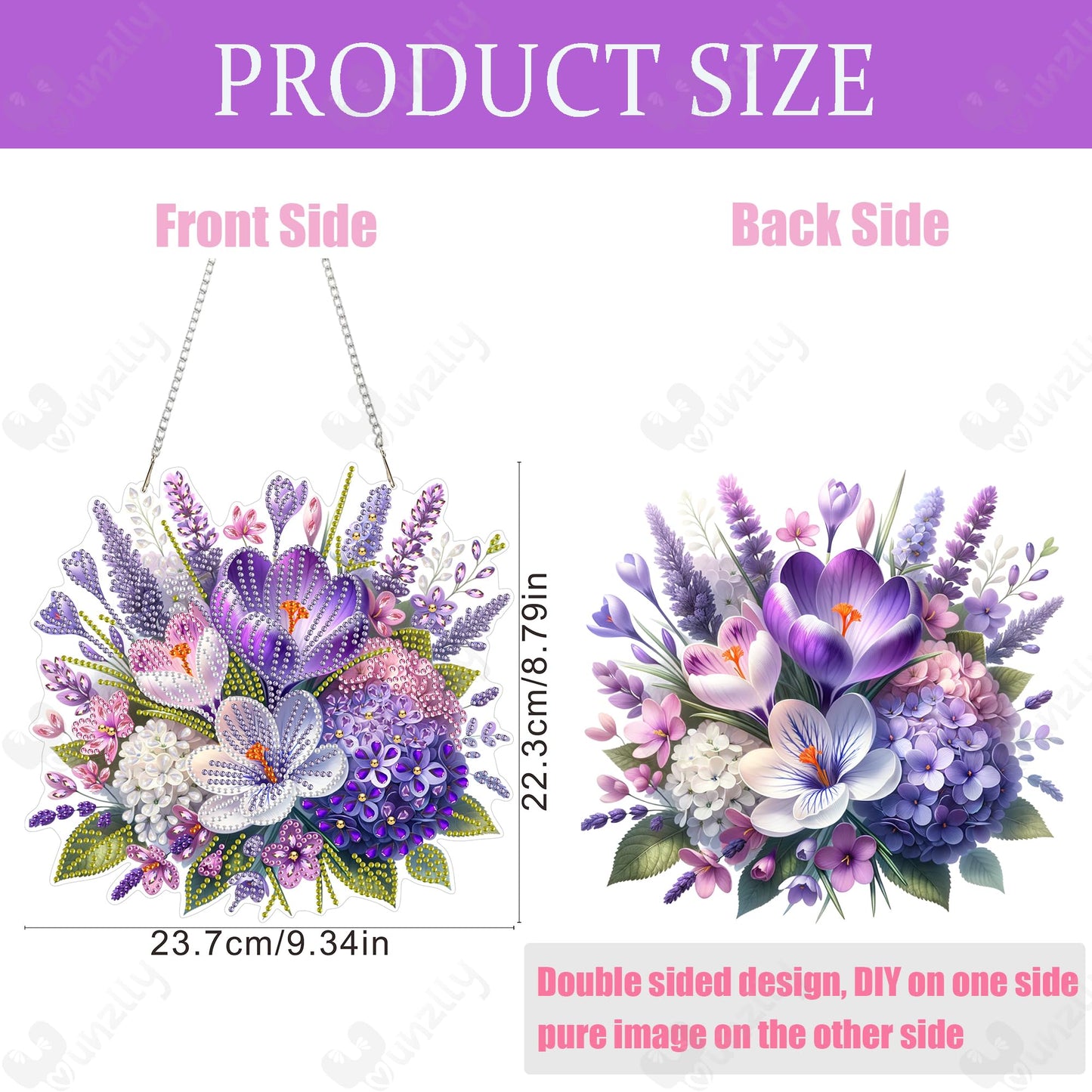 Yunzlly DIY Hanging Diamond Art Pendant Kit, Special Crystal Spring Diamonds Painting Ornament Kit for Adults, Acrylic Board Gem Painting Kits (Purple Flower)