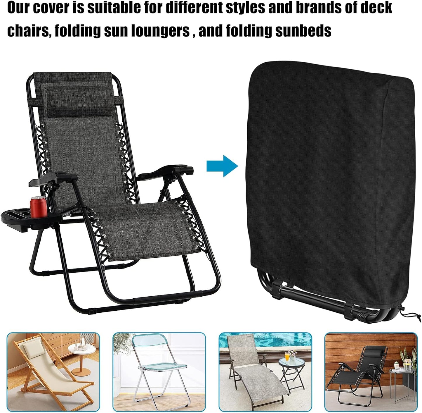 2Pcs 420D Black(96x84 cm2Pcs) Kovshuiwe Outdoor Zero Gravity Folding Chair Cover Waterproof, Folding Chair Storage
