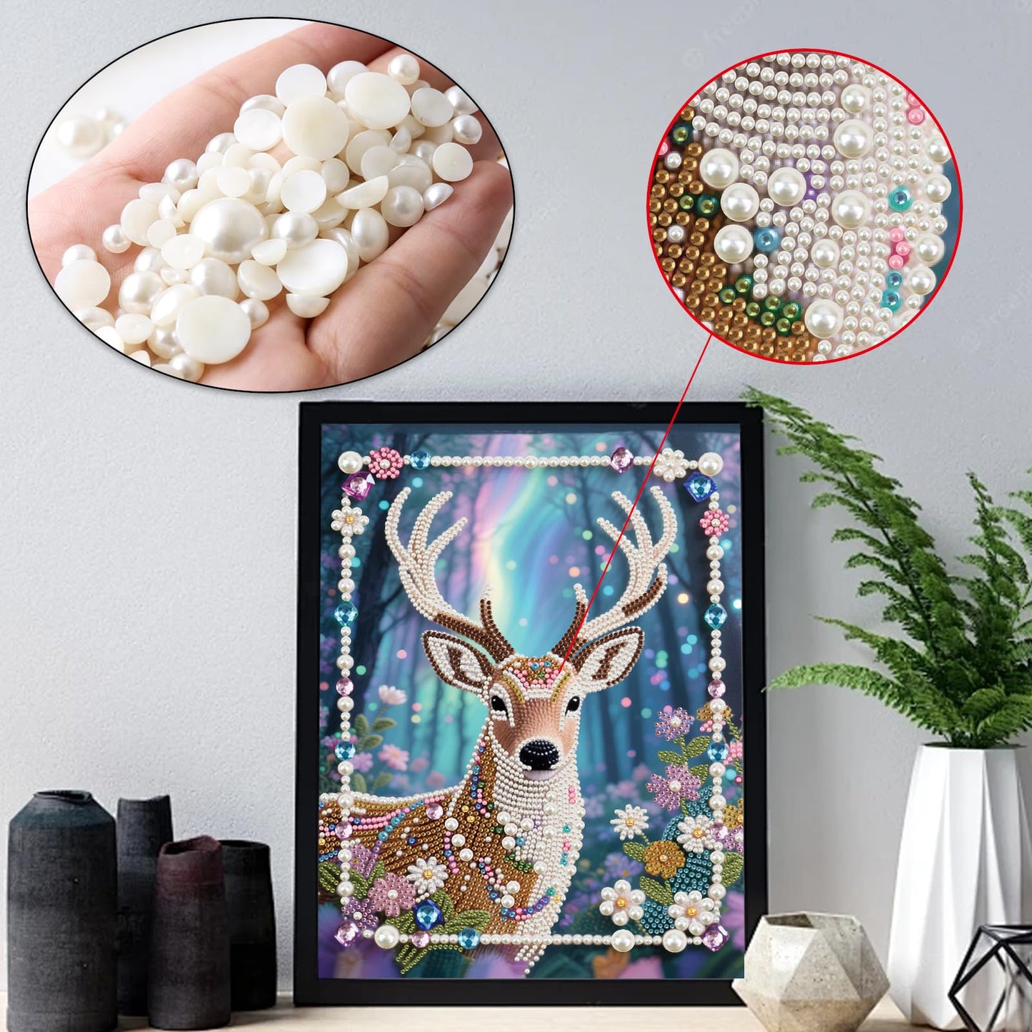 WSLWXSHM Pearl Diamond Painting Kits for Adults Elk, 5D Special Shape Diamond Art Kits for Beginners, Crystal Rhinestones Diamond Painting for Home Wall Decoration Gift 12×16inch/30×40cm Deer
