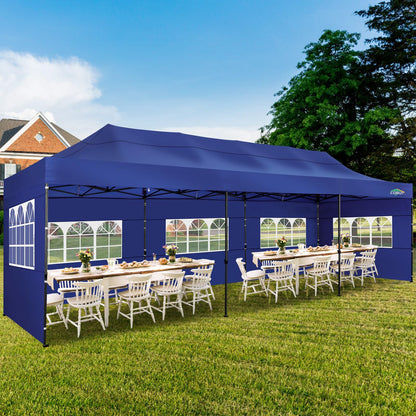COBIZI 10x30 Heavy Duty Pop up Canopy with 8 sidewalls Stable Wedding Outdoor Tents for Parties Canopy Pop Up Party Tent UPF 50+ Waterproof Commercial Gazebo with Roller Bag, Navy Blue Upgraded