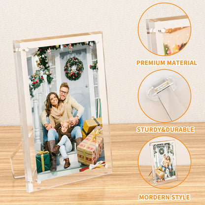 NIUBEE 4x6 Acrylic Picture Frame with Magnets - 2 Pack, Shatter-Resistant Floating Photo Frame for Tabletop, Modern Desk Display for Home & Office