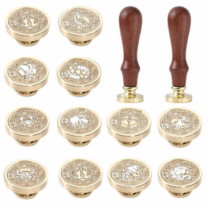 Zodiac Wax Seal Stamp Kit - 12PCS Constellations Sealing Wax Stamp Set, 1.18inch/30mm Retro Brass Seal with Handle for Invitations Envelopes (12 Constellation Set)