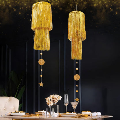 2 Cheerland Gold Tinsel Chandelier Mothers Day Party Decor Tier Haning Fringed Circle Star Garland for Graduation