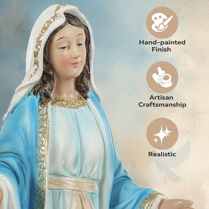 Ultym Virgin Mary Statue 16.3 Inch, Our Lady of Grace Sculpture, Hand-Painted Catholic Home Altar Decor, Elegant Indoor Resin Statue, Religious Gift for Mother, Grandma