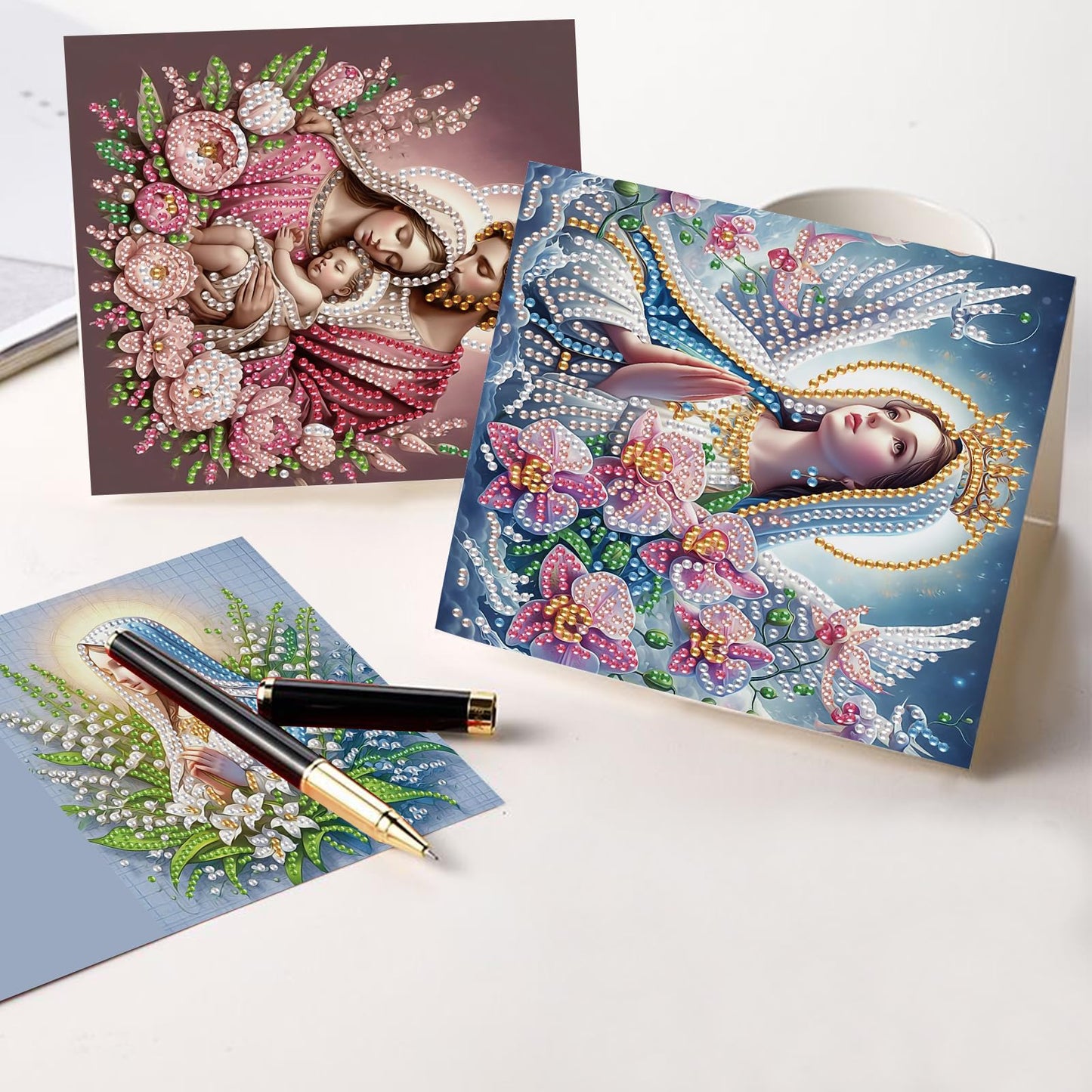 6 Pcs 5D Rhinestone Painting Greeting Cards Kits, Handmade Diamond Art Greeting Cards with Envelopes Holographic Laser Effect DIY Diamond Art Crafts Birthday Cards for Festival Celebrations (Religion)
