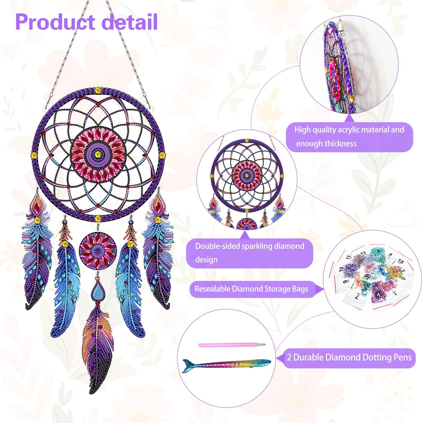 Sunovate DIY Dream Catchers Diamond Painting Kit - Handmade Craft for Boho Decor, Symbol of Good Dreams & Positive Energy, All-Inclusive Crafts for Adults (Dreamy)