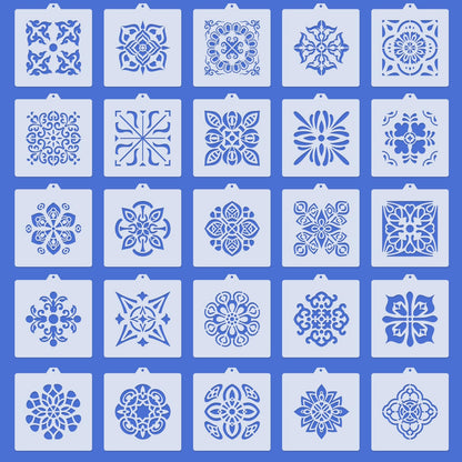 25 Pcs Scroll Tile Cookie Stencils, Reusable Floral Tile Baking Stencils for Royal Icing Airbrush, Cake Biscuit Coffee Decorating Templates for DIY Crafts & Birthday Parties