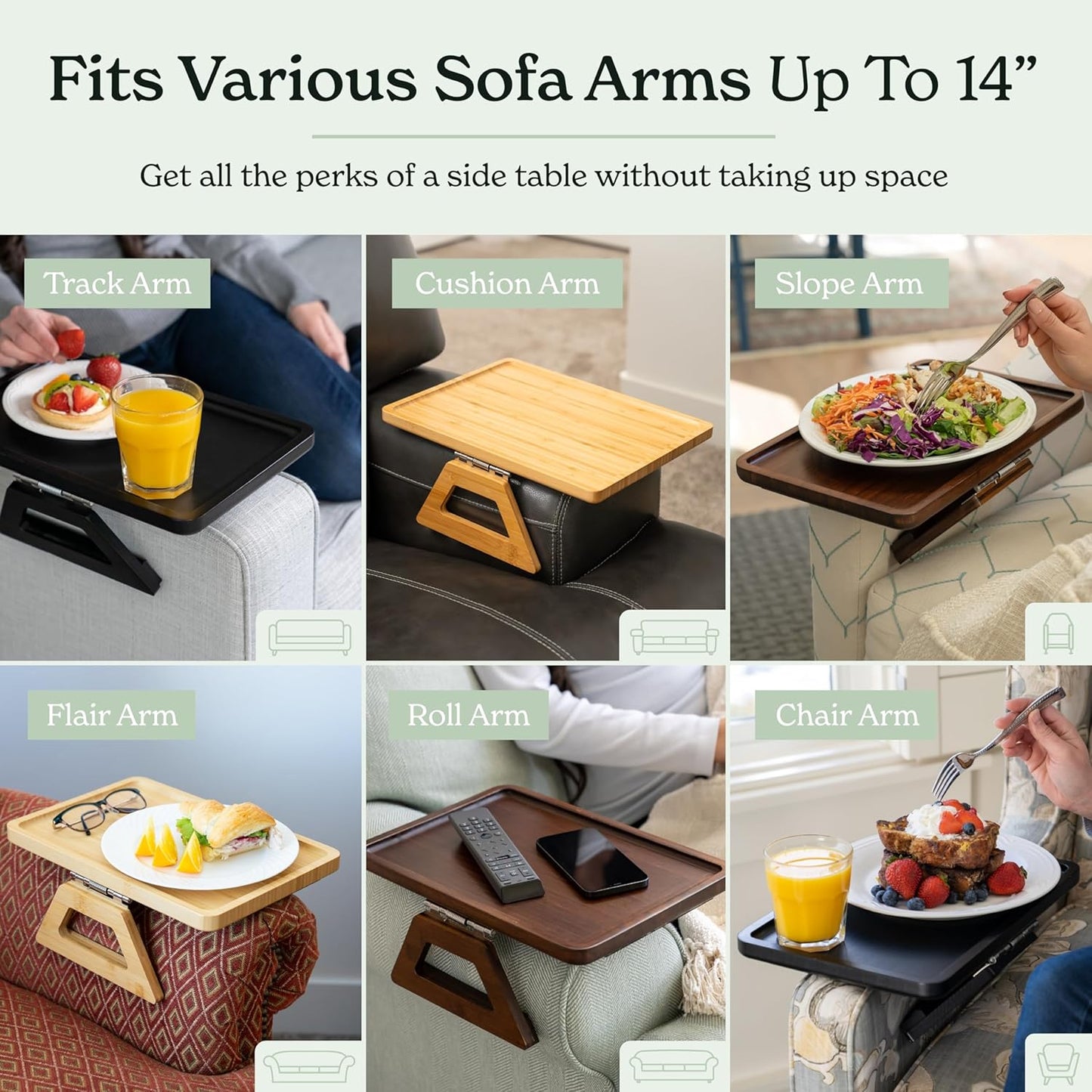 13.75 9.5inch, Shamrock Home Bamboo Trayble Couch Arm Table, Clip On Tray Sofa Table for Couches. Sofa Arm Tray
