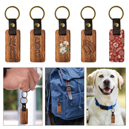 Aemygo 50 Pcs Leather Wood Keychain Blank, Wooden Keychain Blanks with Leather Strap, Unfinished Wooden Keychains bulk for DIY Craft, Laser Engraving