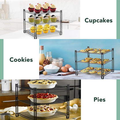 Nifty 3-Tier Cooling Rack – Collapsible Kitchen Countertop Organizer, Non-Stick Coating, Dishwasher Safe for Baking