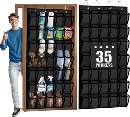 Aheroi 35 Closet 40 lbs, Pockets Large Over the Door Organizer, Breathable Mesh Pockets Hanging Shoe Organizer, Black