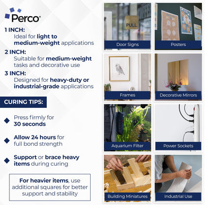Perco Double Sided Tape Squares, Clear Nano Tape, 95 Pre-Cut Mounting Squares – 50 1"x1", 30 2"x2", 15 3"x3" – Multi-Size Adhesive for Wall Décor, Crafts, DIY, Office, Home Use, Multi-Purpose Projects