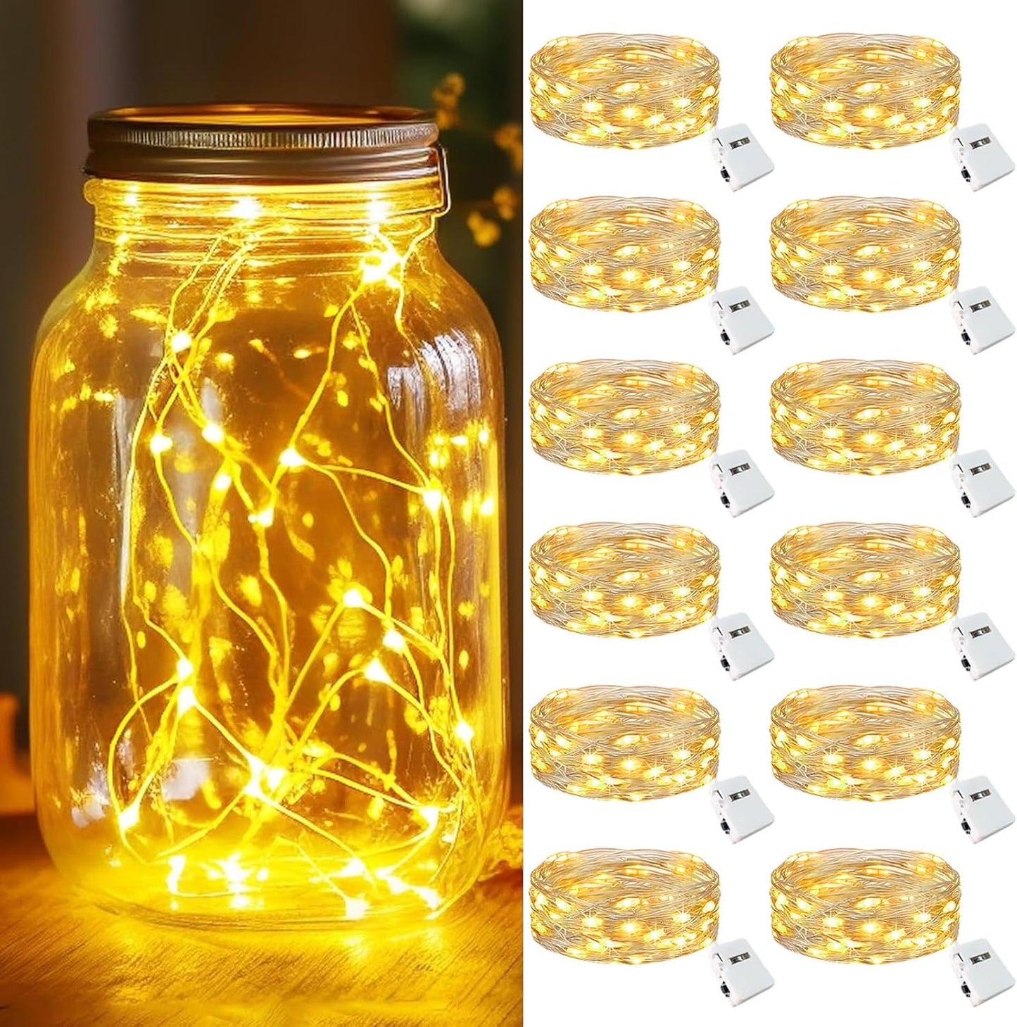 12 Pack 3 kolpop LED Fairy Lights Battery Operated with Modes, Mini Twinkle String Lights Battery Powered Waterproof