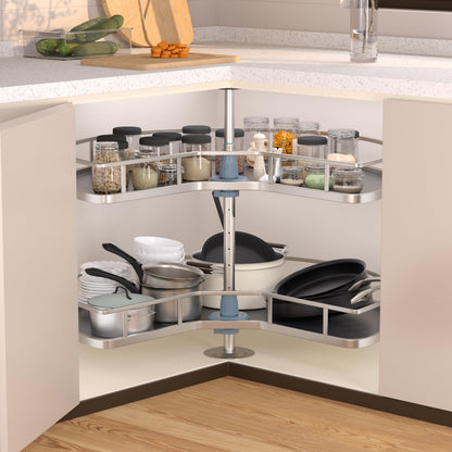 JOWBOOW 28" Kidney Corner Cabinet Lazy Susan, 270° Height Adjustable Replacement Shelves for Kitchen Corner Cabinet (Cannot be Door-Mounted)