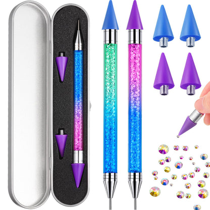 Tatuo 2 Pcs Nail Rhinestone Picker Tool Dual Ended Wax Pen Gem Picker Tool Dotting Pen for Nail Art DIY Rhinestones Dotting Gems Stones Crystals and Charms(Gradient Blue Purple)